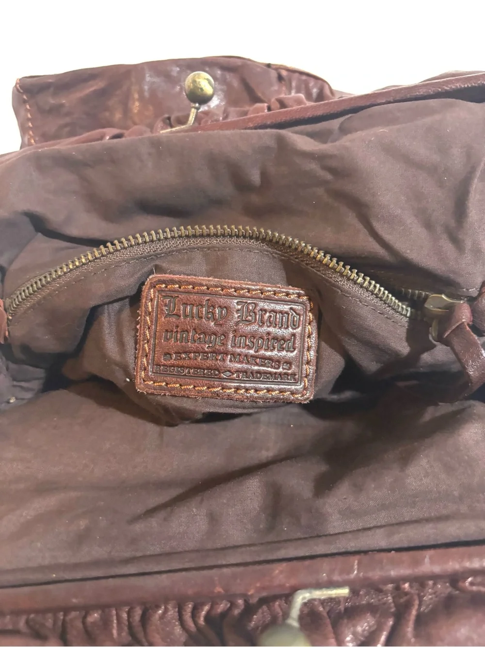 Lucky Brand Brown distressed Leather Shoulder Bag with Front Pocket